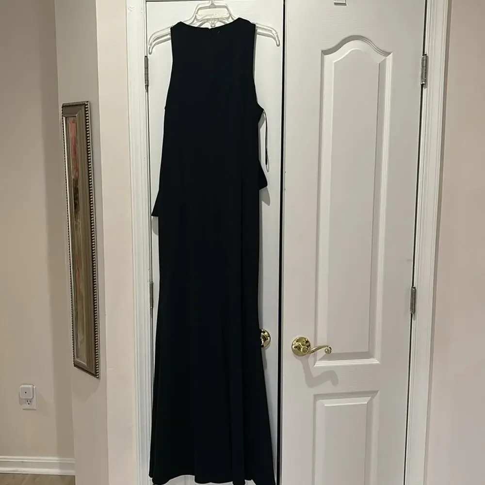 Carmen Marc Valo infusion14 black evening gown white side ruffle full length nwt